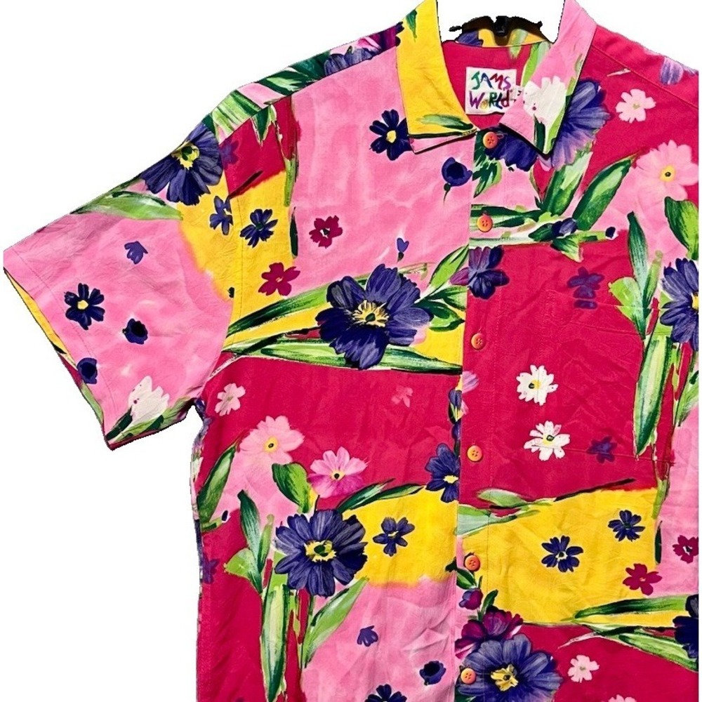 JAMS WORLD Vtg 90s Button Down Short Sleeve Hawaiian Hanky Shirt Size Medium